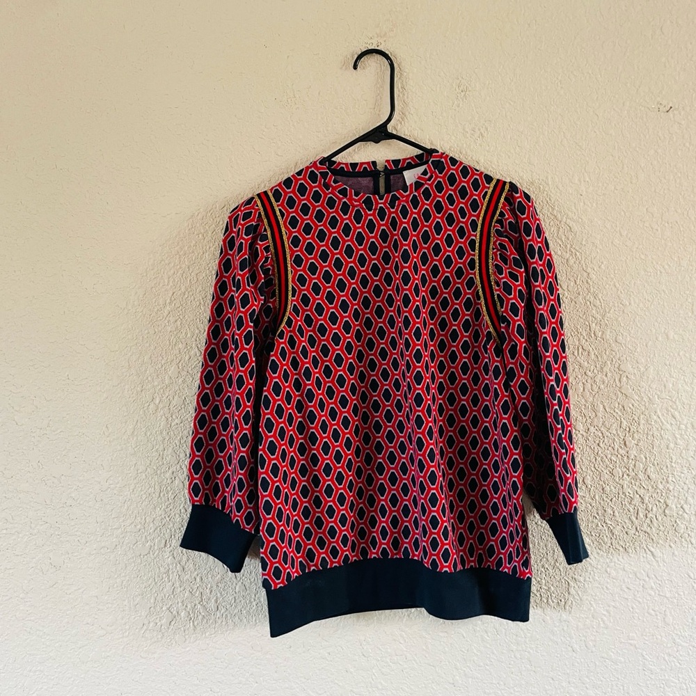 David’s Red & Navy Print Knit Top